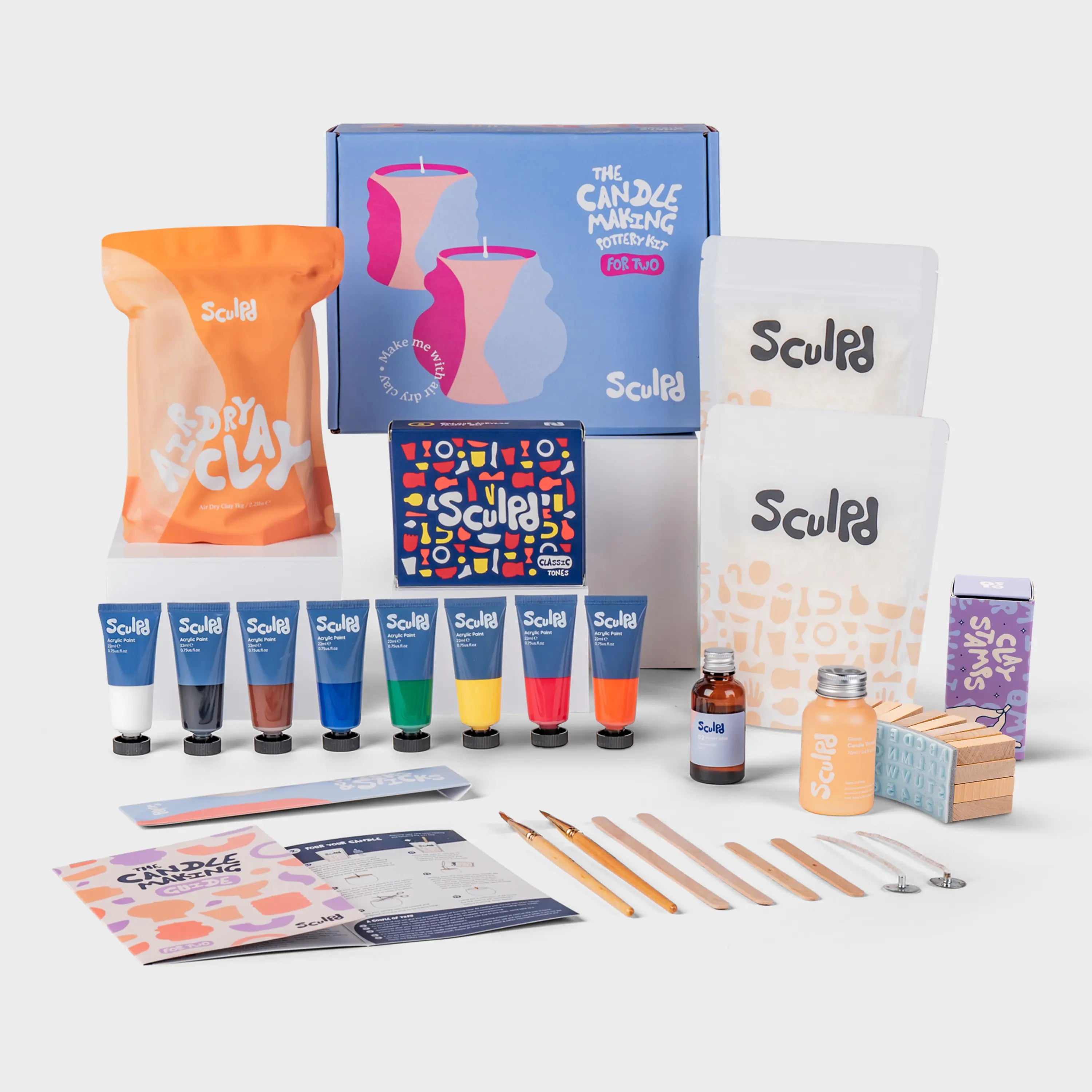 Candle Kit for Two in a Light Blue Box with Classic Paints and Letter Stamps