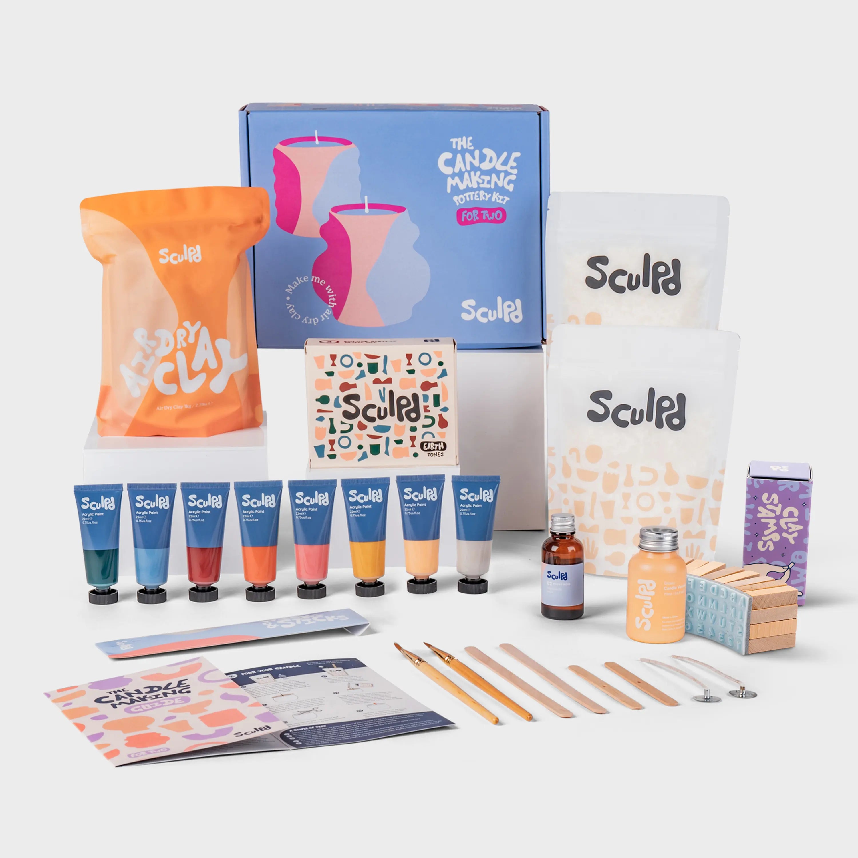 Candle Kit for Two in a Light Blue Box with Earth Paints and Letter Stamps