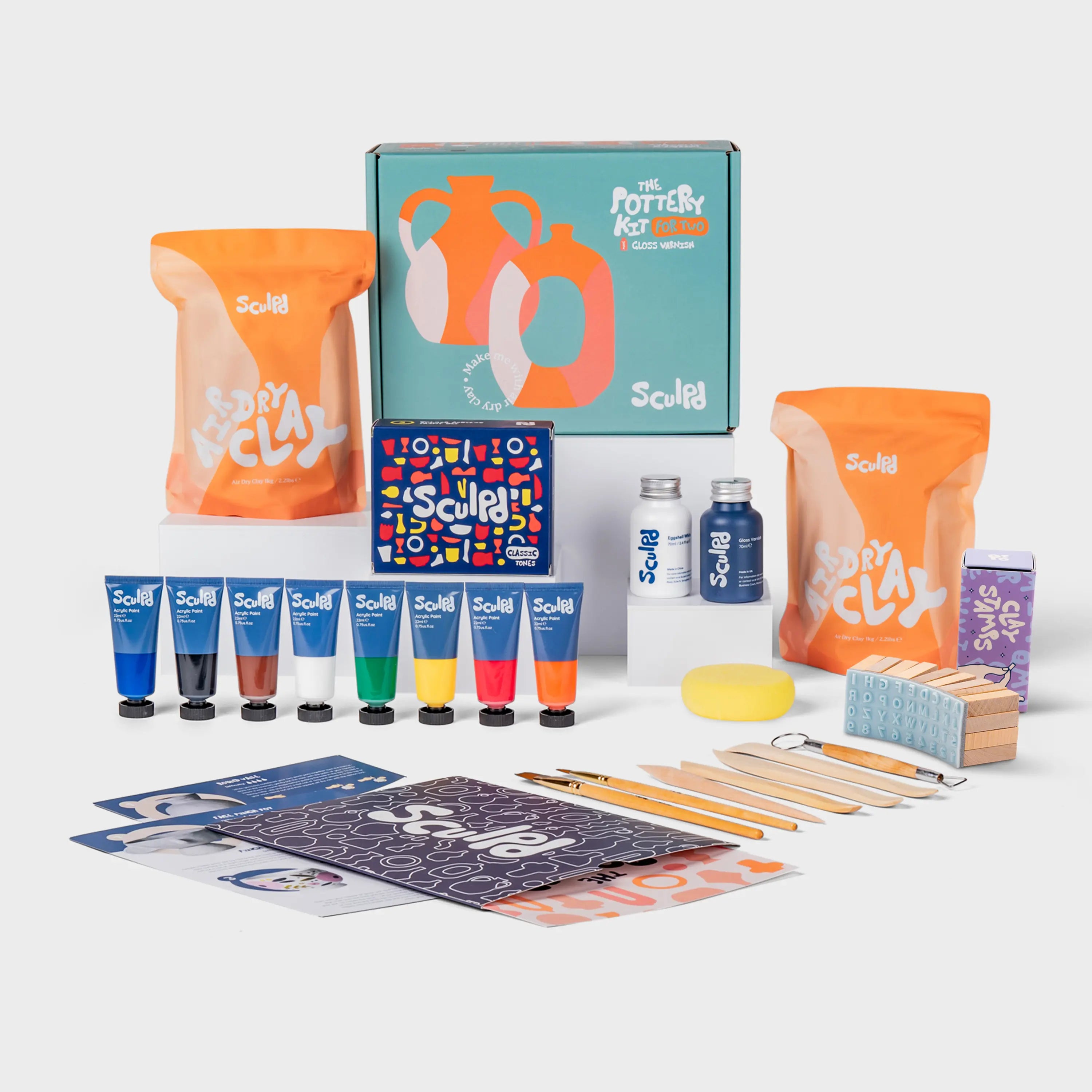 Pottery Kit for Two with Classic Paints and Letter Stamps