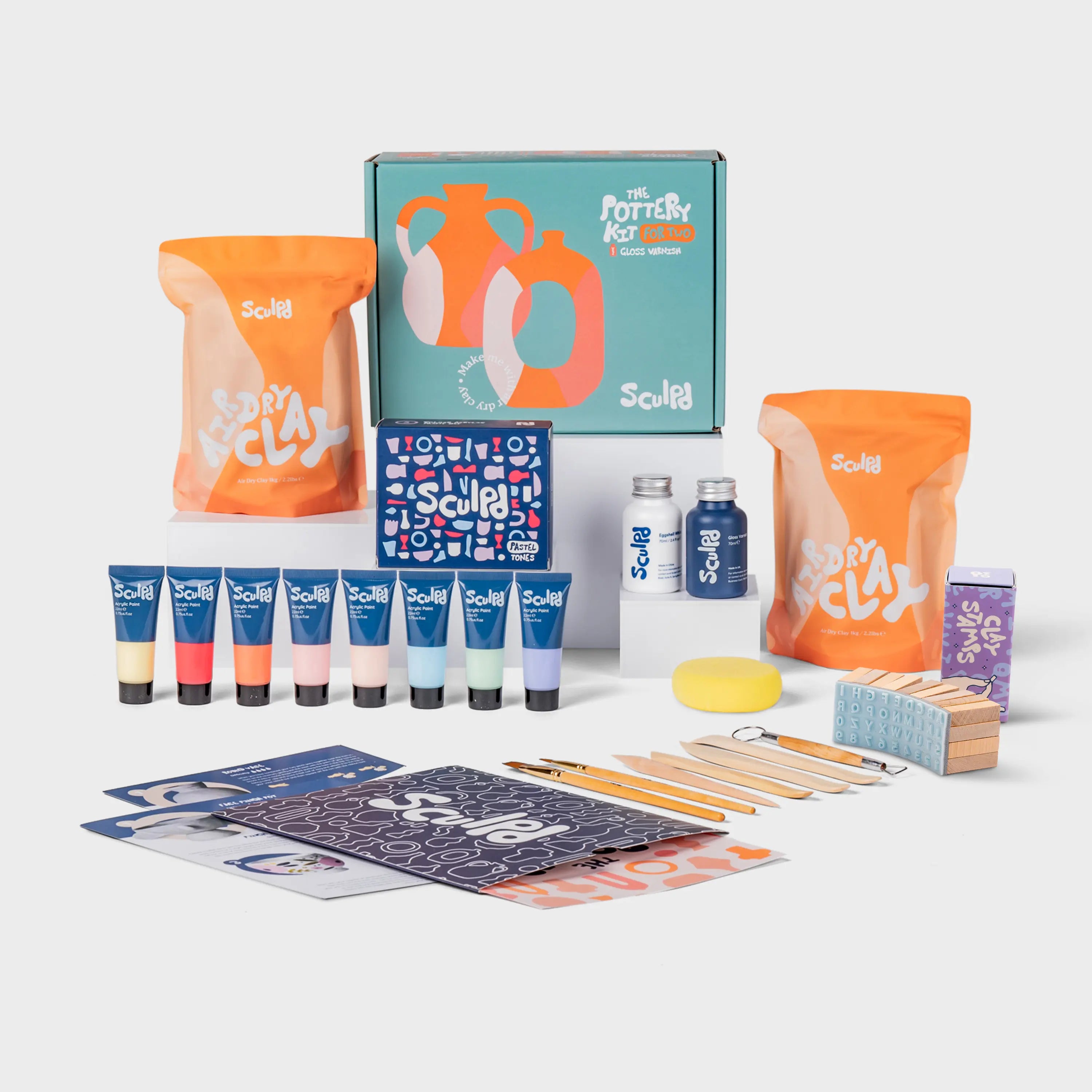 Pottery Kit for Two with Pastel Paints and Letter Stamps
