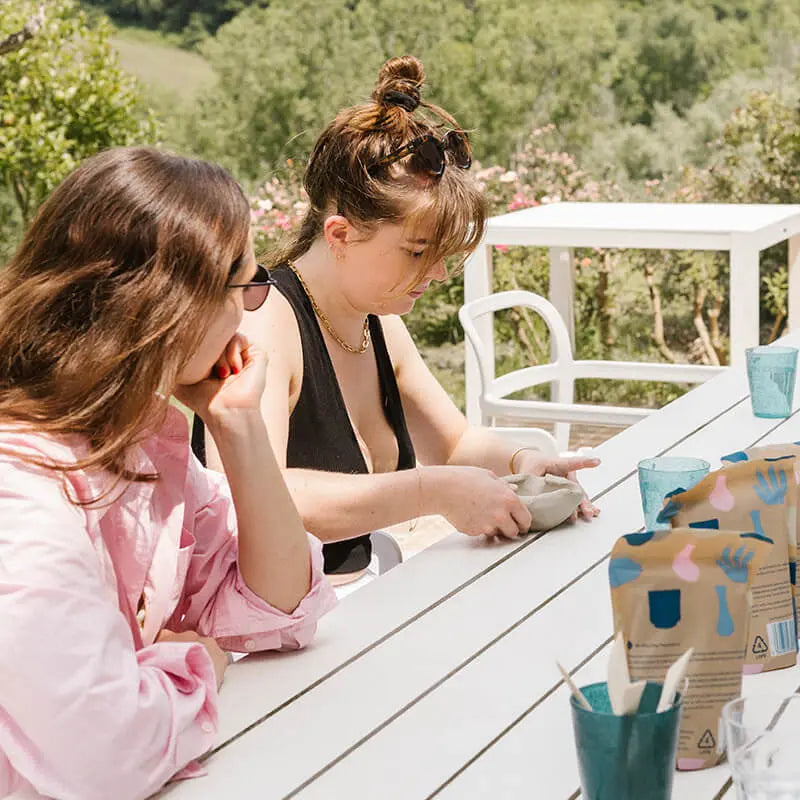 Outdoor pottery making with friends