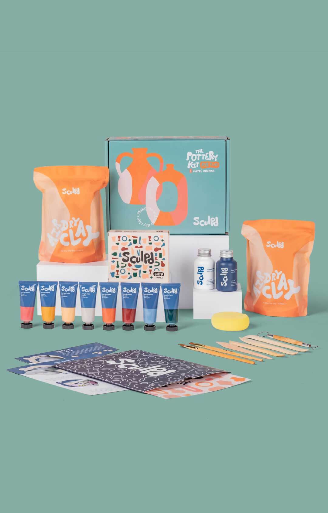 Sculpd Pottery Kit for Two with Earth Tones Paint Set 