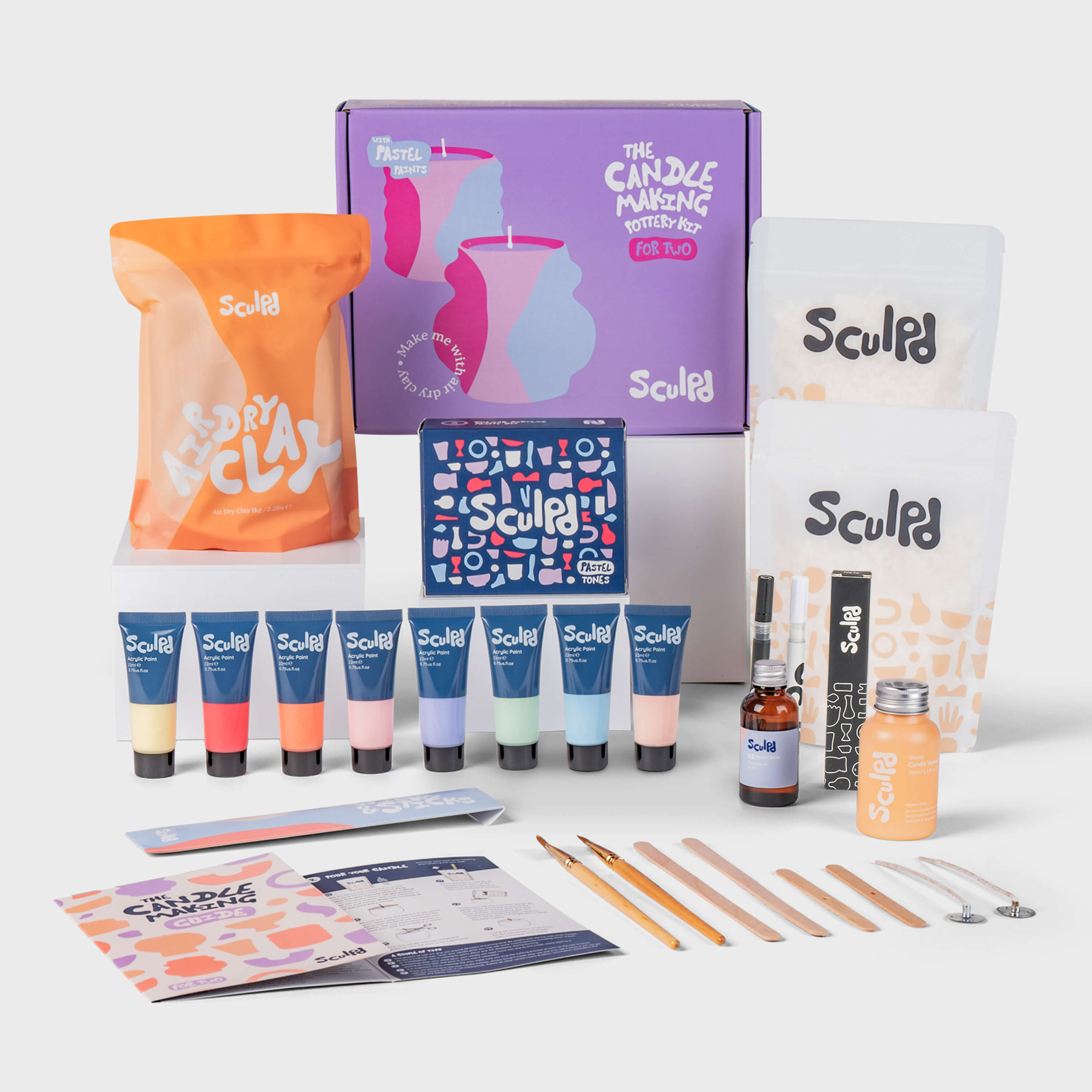 Sculpd candle making kit for two with pastel paints, and fine tip pens set