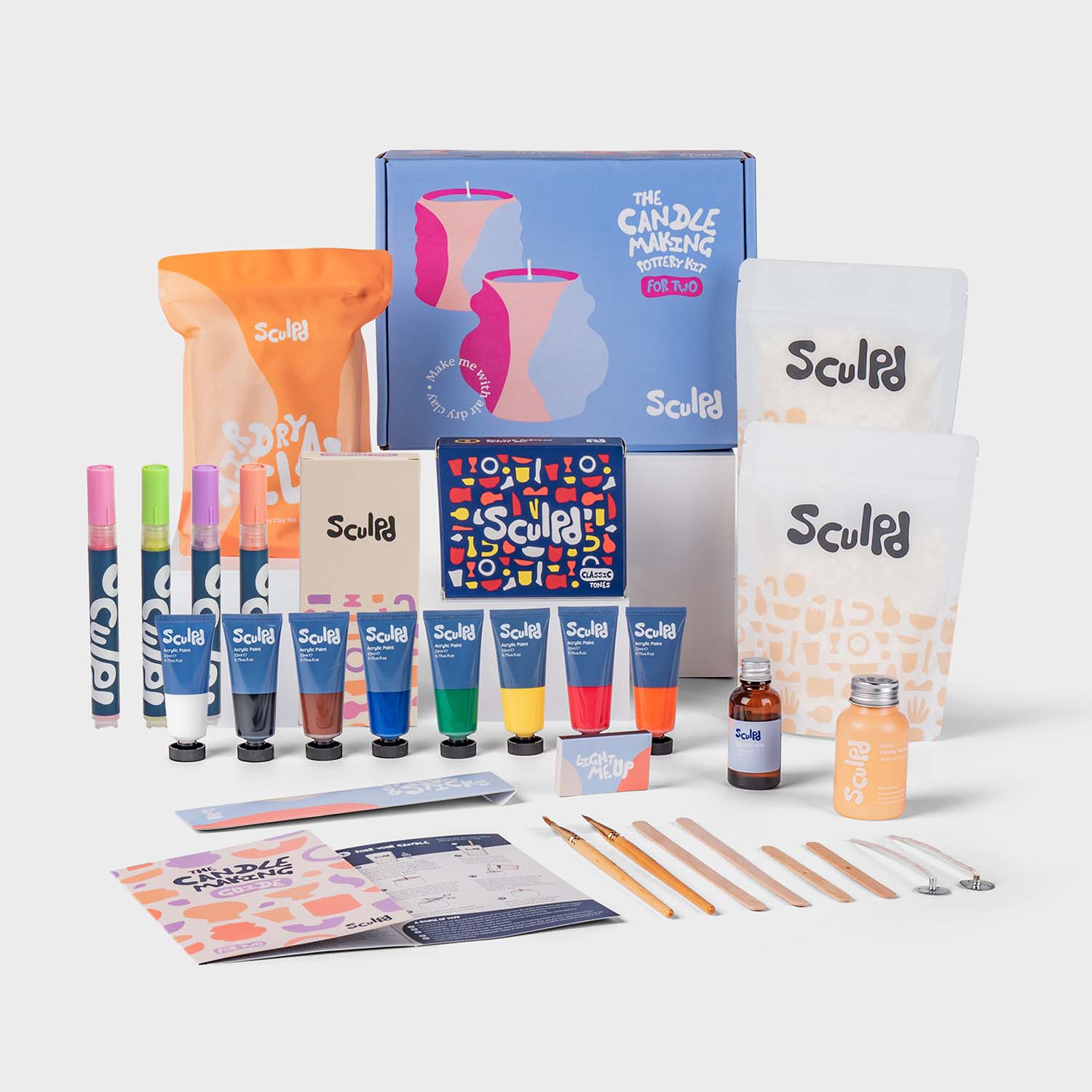 Sculpd pottery kit for two with classic paints, and modernist pens set