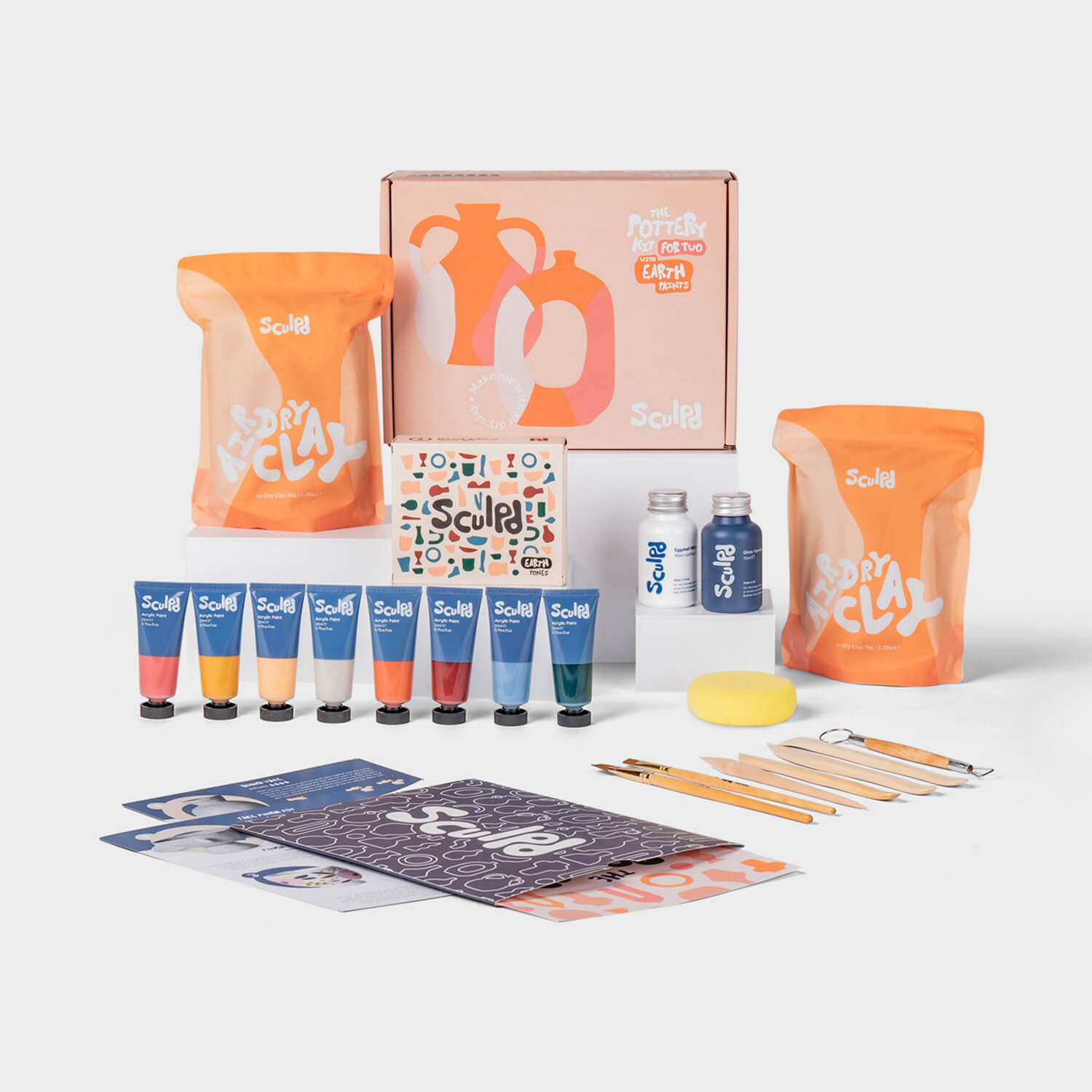 Sculpd Pottery Making Kit for Two with Earth Tones Paint Set