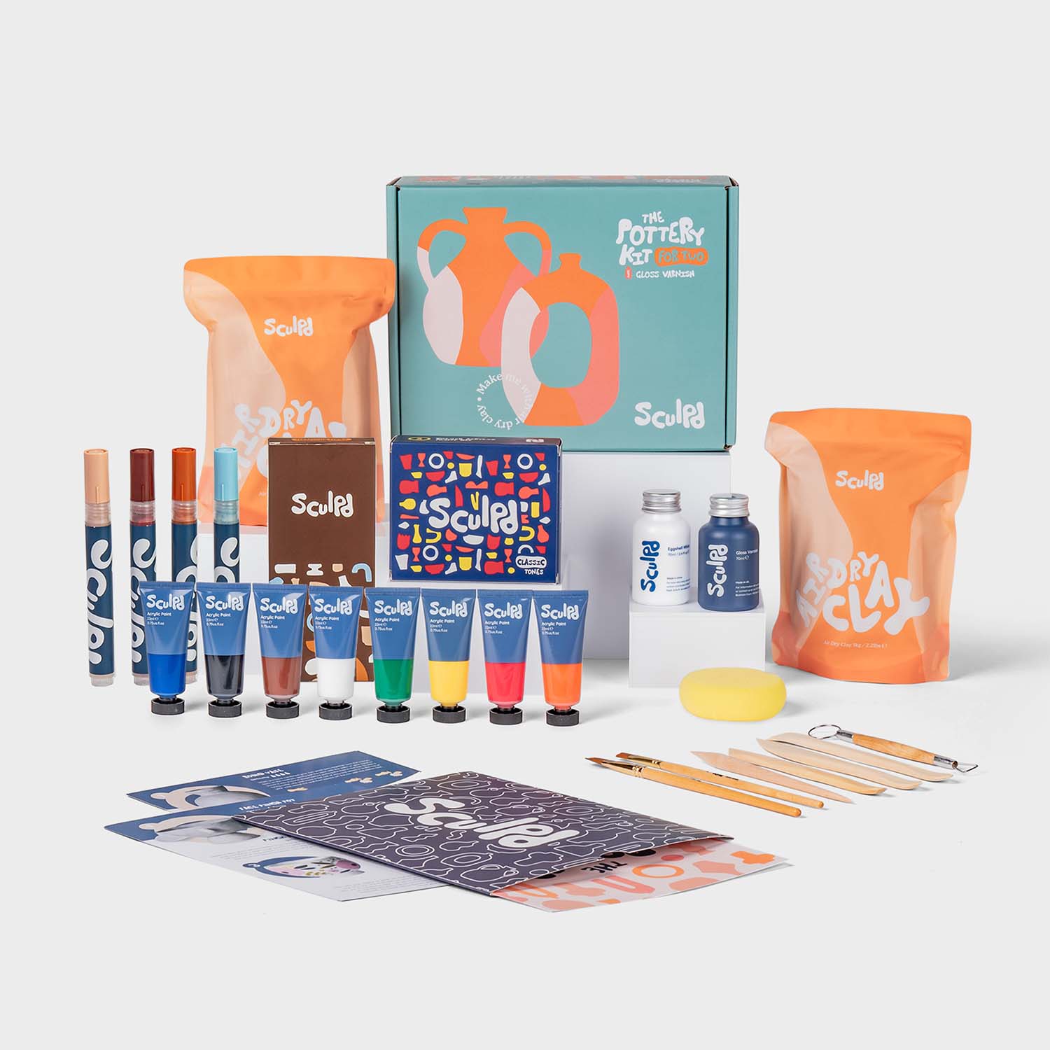 Sculpd pottery kit with classic paints, terracotta pens and varnish
