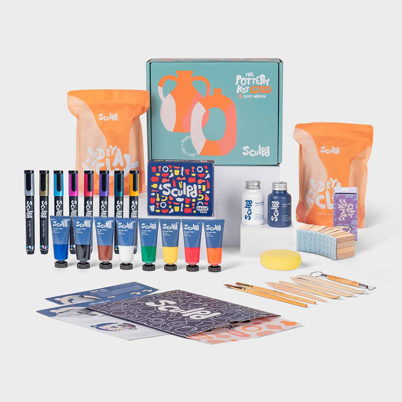 Sculpd Pottery Kit for Two with Classic Tones Paint Set and Metallic Pens