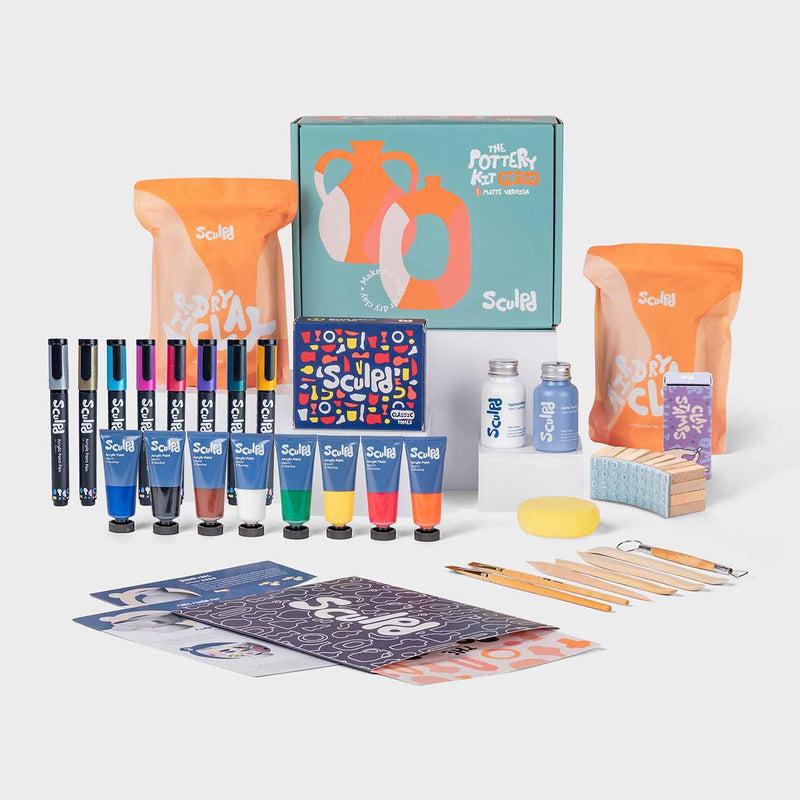 Sculpd Pottery Kit for Two with Classic Tones Paint Set and Metallic Pens