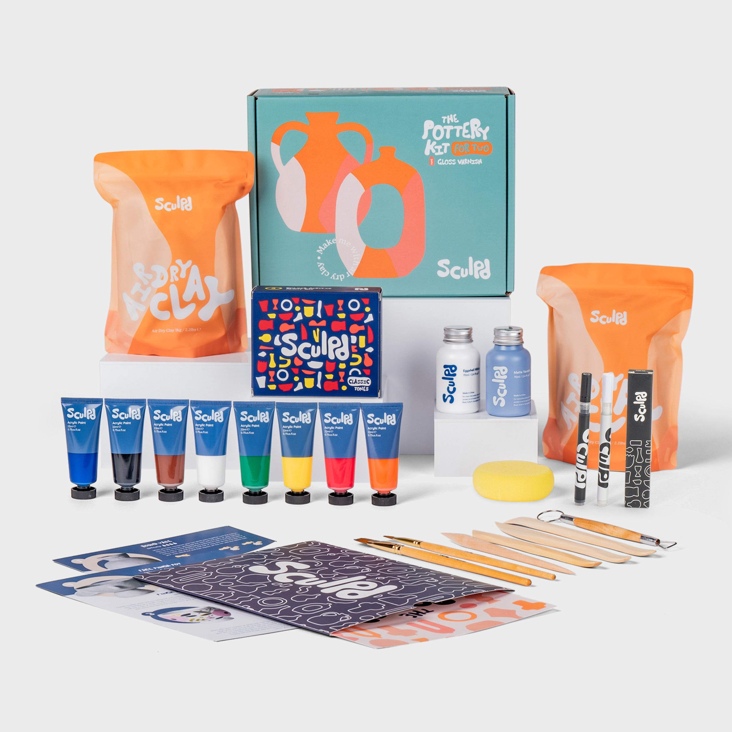 Sculpd pottery kit for two with classic paints, and fine tip pens set