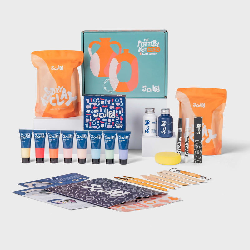 Sculpd pottery kit for two with pastel paints, and fine tip pens set