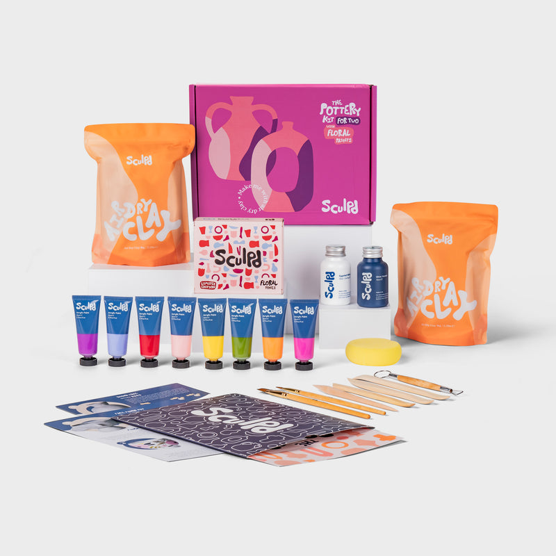 Sculpd pottery kit for two with Floral Tones Paints and Varnishes