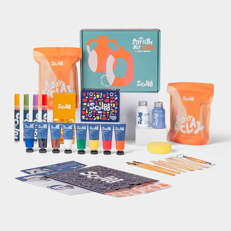 Sculpd Pottery Kit with Matte Varnish with Classic Tones Paint Set and Bloomsbury Pens