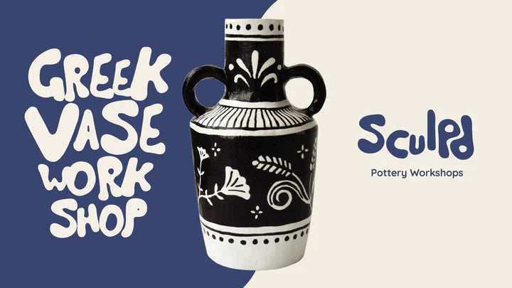 Greek Vase Workshop with a black and white painted vase made using  Sculpd Pottery Kit