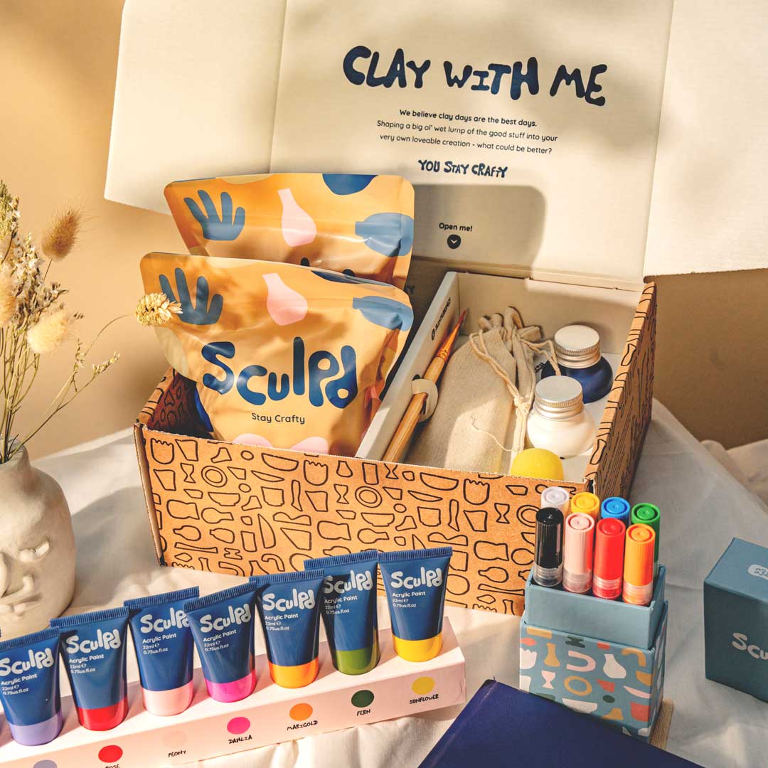 Sculpd Pottery Kit with Floral Tones Acrylic Paints and Favourites Acrylic Paint Pens